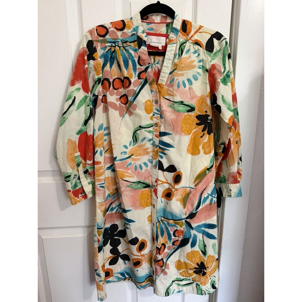 Anthropologie Women’s Rilke Poplin Shirt dress Size XS Petite Floral watercolor
